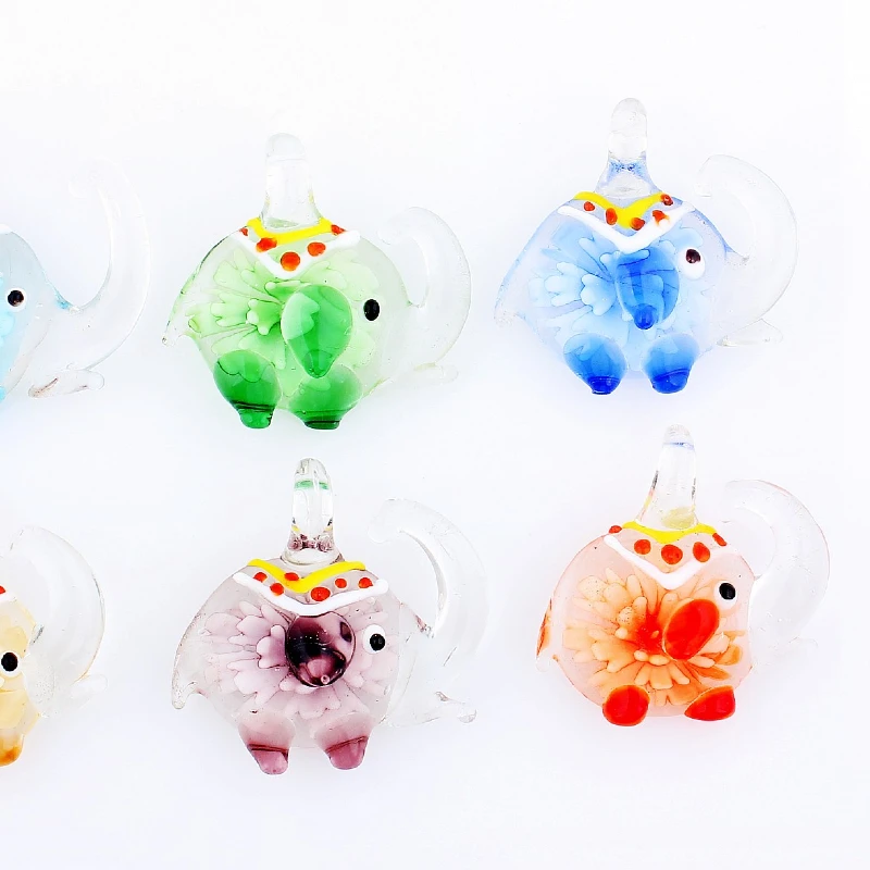 QianBei Wholesale 6pcs Handmade Murano Lampwork Glass Color Luminous Elephant Pendant Fit Necklace Women