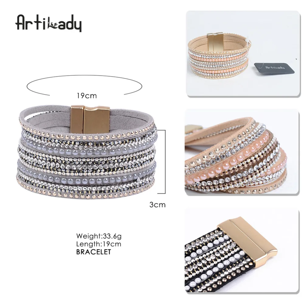 Artilady Tennis Bracelet Women Width Leather Bangles Design Bangles Magnet Bracelet Luxury Women Jewelry Gift for Girlfriend