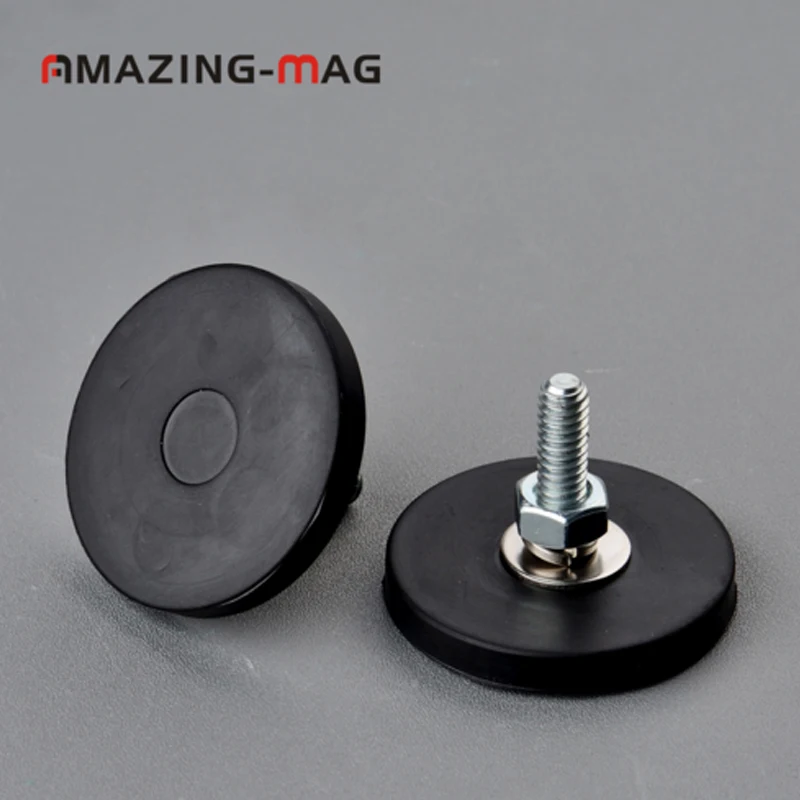 2Pcs Neodymium Magnet With Rubber Costed D43mm 1/4inch Male Thread Stud LED Fixed Magnet Satellite Navigator Imanes Steady