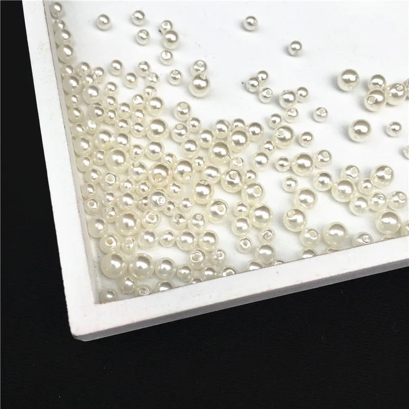 Beige Round Imitation Garment Pearl With holes For DIY Art Necklace Fashion Jewelry Making Accessories 3/4/5/6/8mm