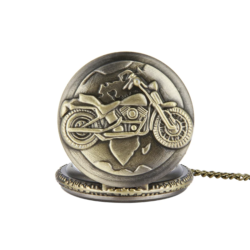 8065  Cool Motorcycle Embossed Vintage Pocket Watch Bronze Metal Men Chain Quartz Gift  Fashion  Fob Watch