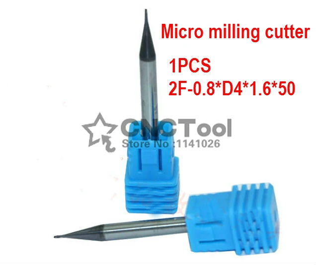 1PCS 2F-0.8*1.6*4*50  ,0.8mm Micro Grain Tungsten Carbide Square End Mill 2 flutes HRC55 CNC Milling Cutters Router Bits