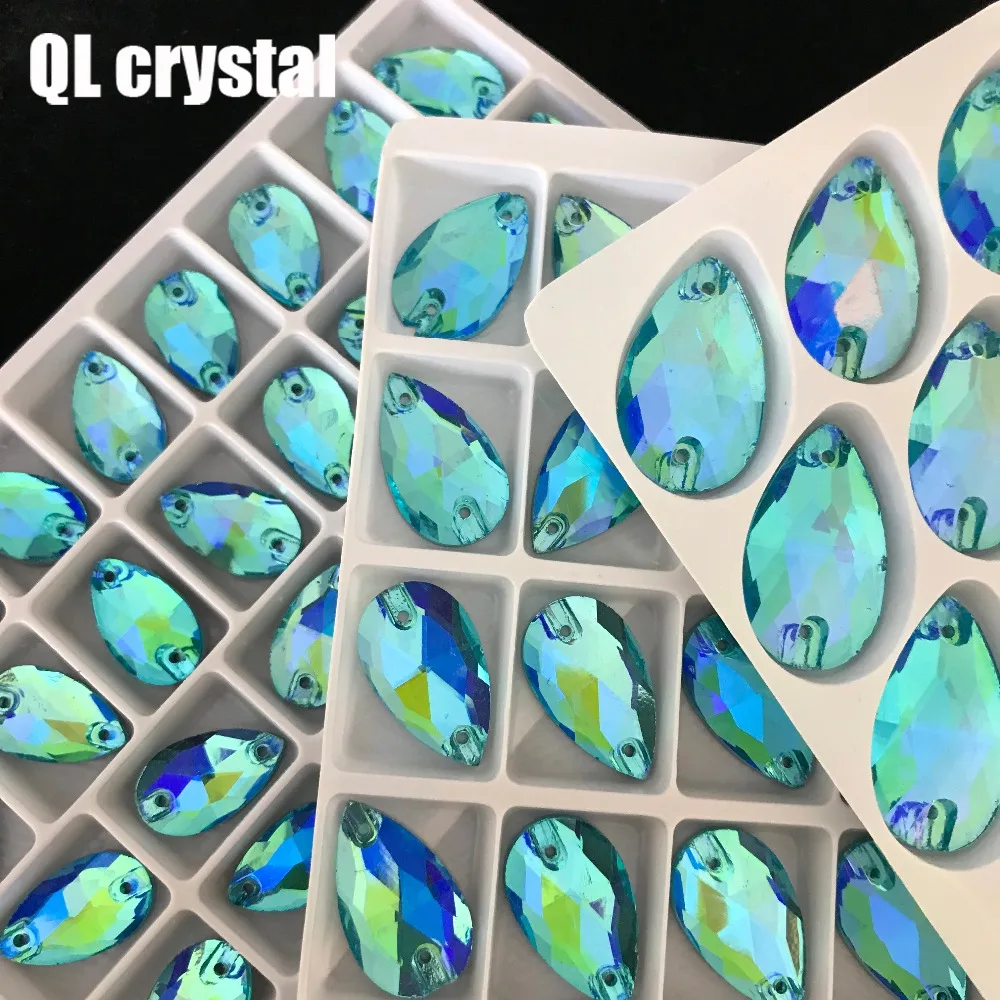 ALL Size QL Crystal 2018 popular Color AB Drops Sew On Crystal Stones Sewing On Rhinestone 2 Holes DIY Garment Dress Making