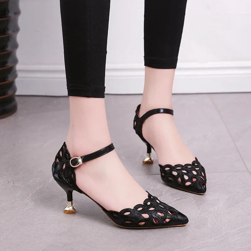 Summer Dance Shoes Hundred Up Hollowed Out Sandals New Women One Word Buckle Fine Shoes Cusp Hollow Single Shoe Pumps