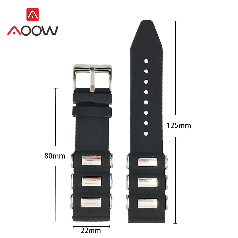 Silicone Watchband 20mm 22mm 24mm 26mm Metal Embedding Waterproof Black Rubber Replacement Bracelet Band Strap Watch Accessories