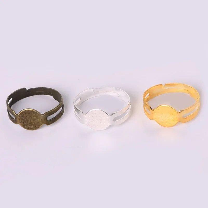 Wholesale 4 Colors 20-40pcs/lot Open Ring Circle With Pad Adjusted Flat Ring Base 18mm&19mm Mesh 16mm For Jewelry Making