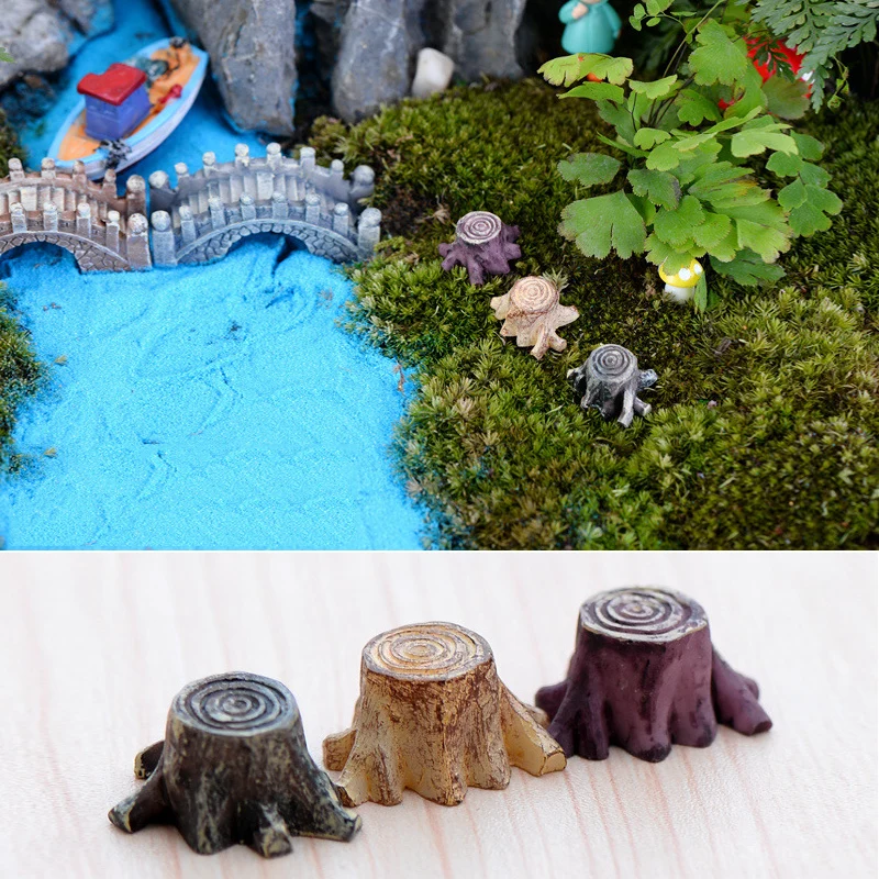 3 Pcs New Crafts Decorations Miniature Multicolour Tree Stump Fairy Terrarium Christmas Xmas Party Miniature Garden