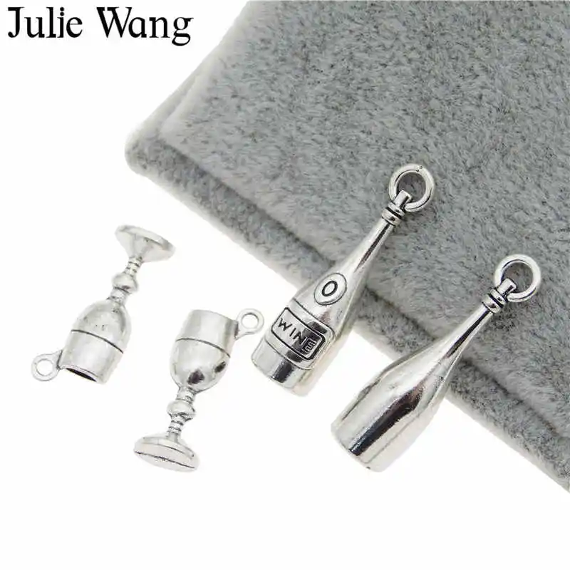 Julie Wang 12PCS Wine Bottle Goblet Charms Alloy Antique Silver Color Earrings Bracelet Jewelry Making Pendant Metal Accessory