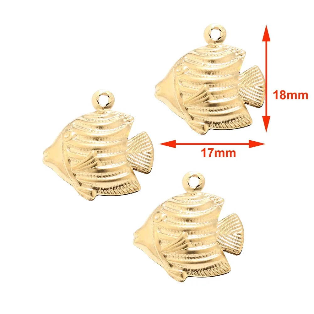 

100pcs/lot 304 Stainless Steel Gold Sea Fish Charms for Jewelry Pendent Making Findings Accessories