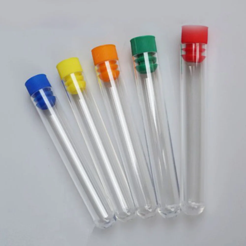 100pcs 12x60 mm Plastic Test Tube With Cap random Colors Of Cap  High Quality Clear Like Glass