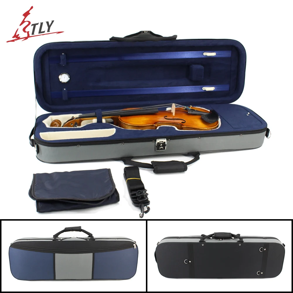 Black and Gray Stitching Canvas Rectangle Violin Case, Large Storage Space, Hygrometer Straps for 4/4, 3/4, 1/2, 1/4, 1/8