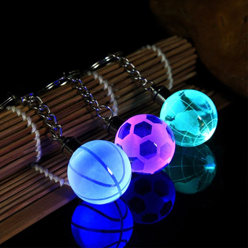 Key Ring Colorful Glow Crystal Football Soccer Basketball Earth Keychain Keyring Fan Birthday Gift Anniversary Fans Club Pattern