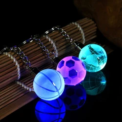 Key Ring Colorful Glow Crystal Football Soccer Basketball Earth Keychain Keyring Fan Birthday Gift Anniversary Fans Club Pattern