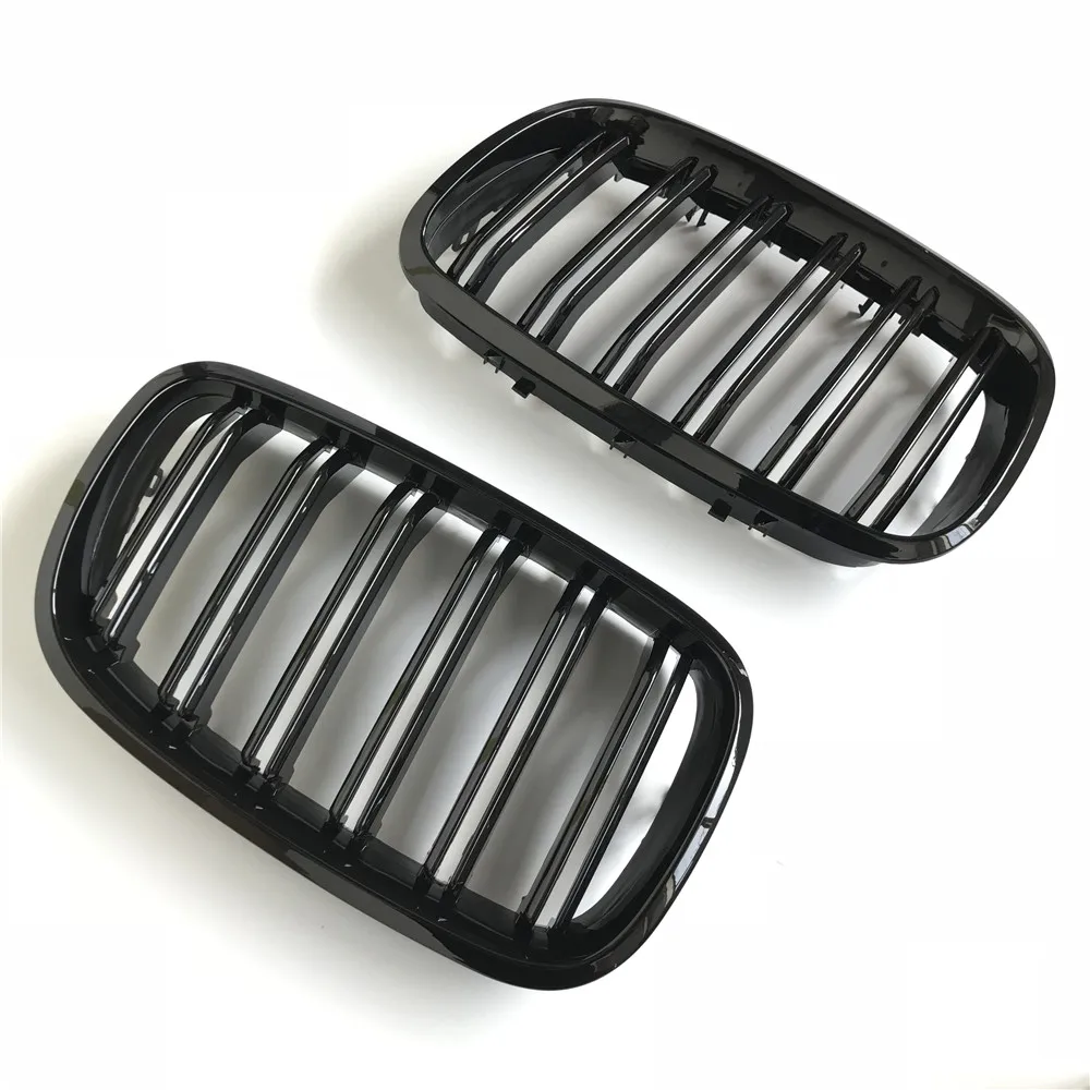 Pair Gloss Black Double Slat Kidney Grille Front Grill For BMW X5 X6 E70 E71 2007-2013 Car Styling Racing Grills