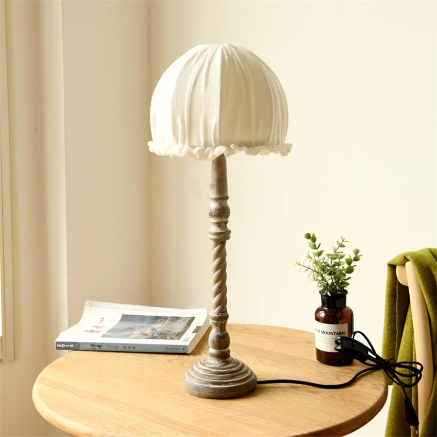 Nordic Countryside Cotton Linen Table Lamps Bedroom Living Room E27 Vintage Art Deco Table Lights Study Cabinets Desk Lighting