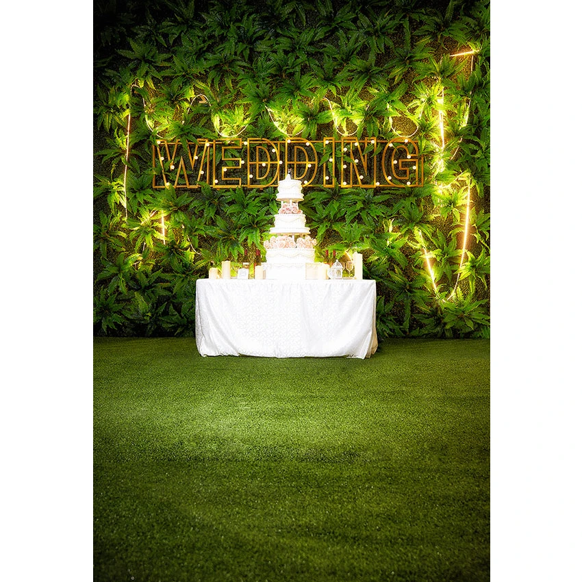 

Garden Wedding Photography Background Vinyl Printed Plants Wall Cake Table Night Party Theme Photo Booth Backdrop Green Floor