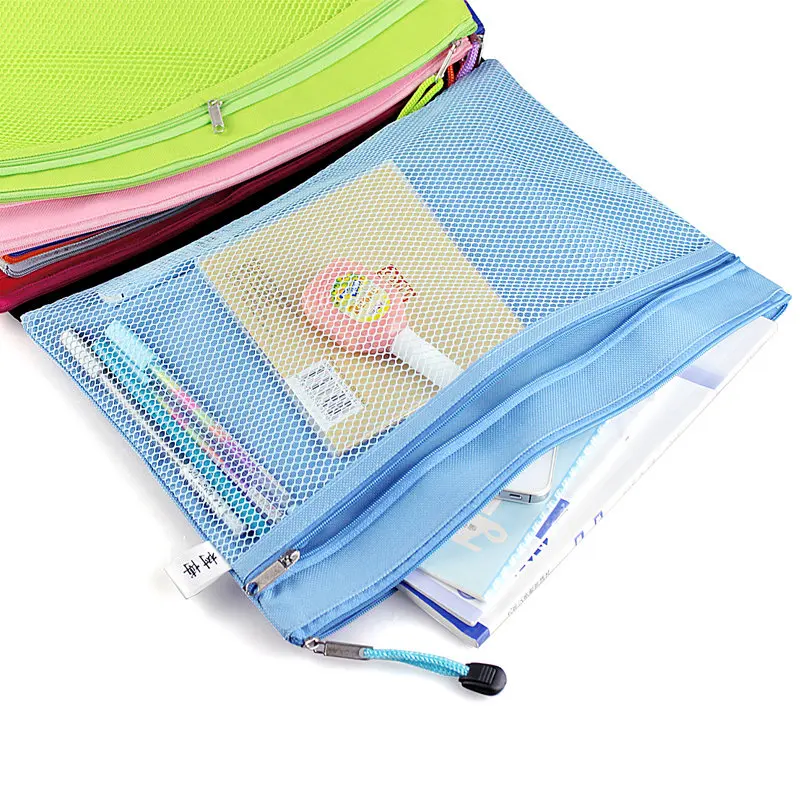 Colorful Double Layer canvas Cloth Zipper Paper File Folder Book Pencil Pen Case Bag File Document Bags free shipping