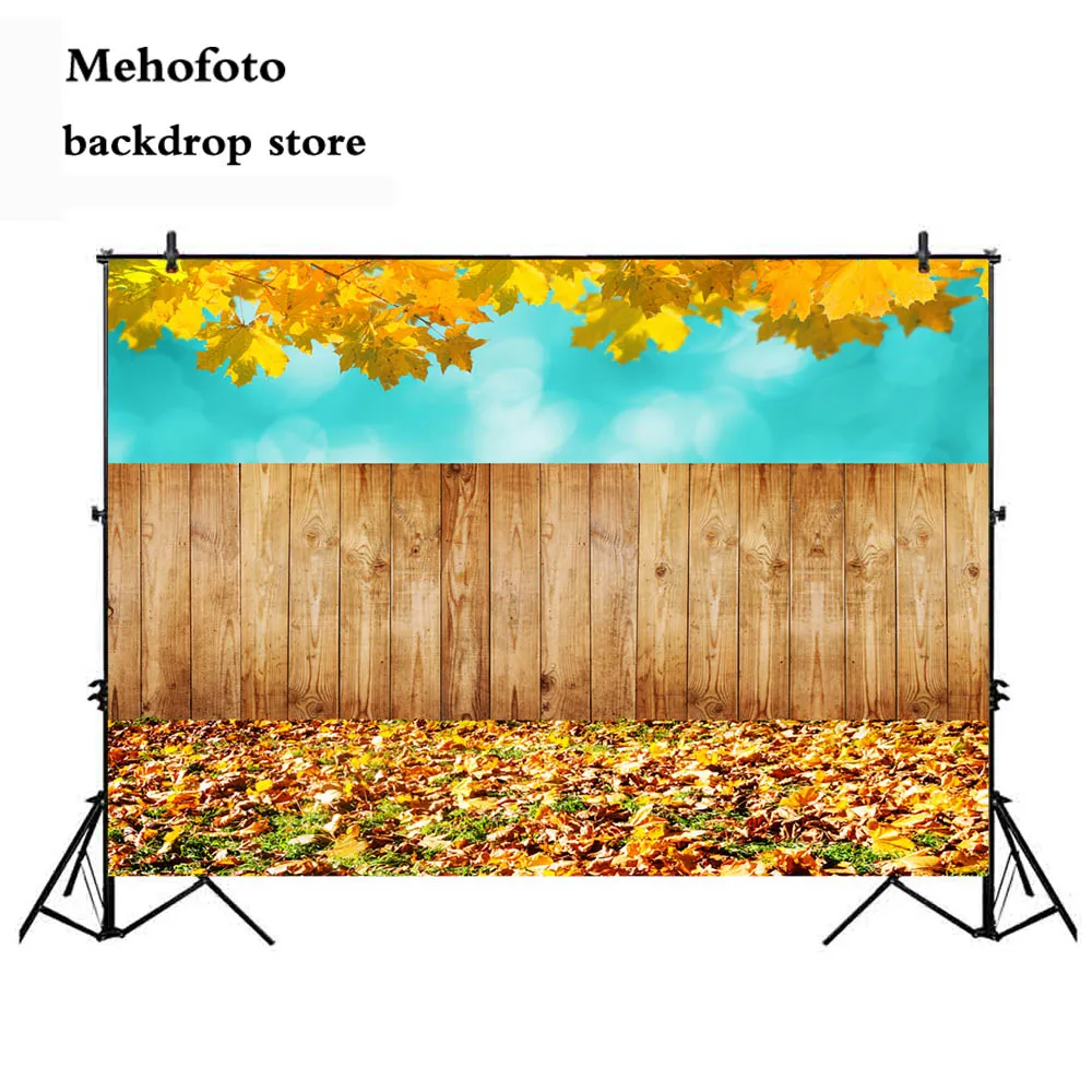 

Autumn Scenery Photography Backdrops Wood Floor Maple Leaf Backdrop for Photo studio Forest Tree Vinyl Seamless 954