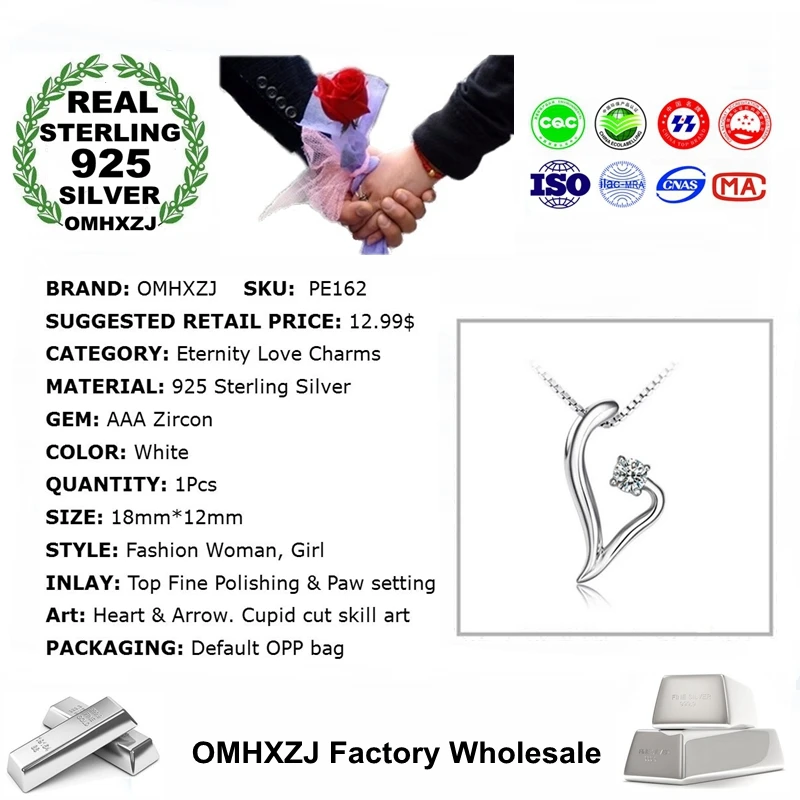 OMHXZJ Wholesale Fashion Eternity Love OL Woman Girl Gift Zircon 925 Sterling Silver Pendant Charms PE162 ( NO Chain Necklace )