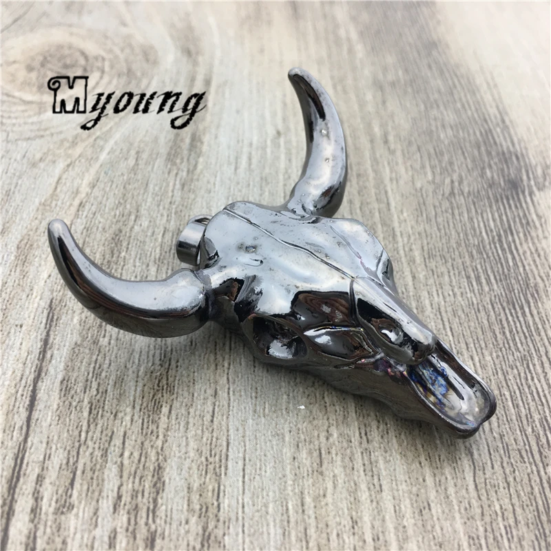 

Gun Black Plated Bull Skull Pendant, Buffalo Cattle Skull Pendant, Trim- Longhorn Cattle Skull Charm For DIY Jewelry MY2076