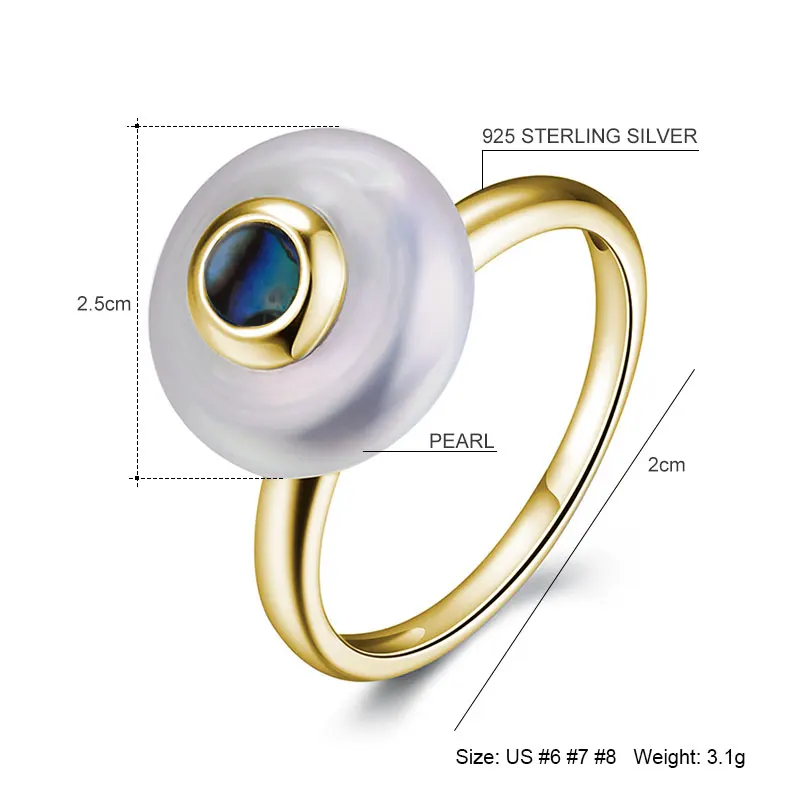 Hongye Natural Freshwater Pearl Rings 925 Sterling silver jewelry Oblate 2.5CM Fashion Designer Gold Ring for Women Wedding Gift