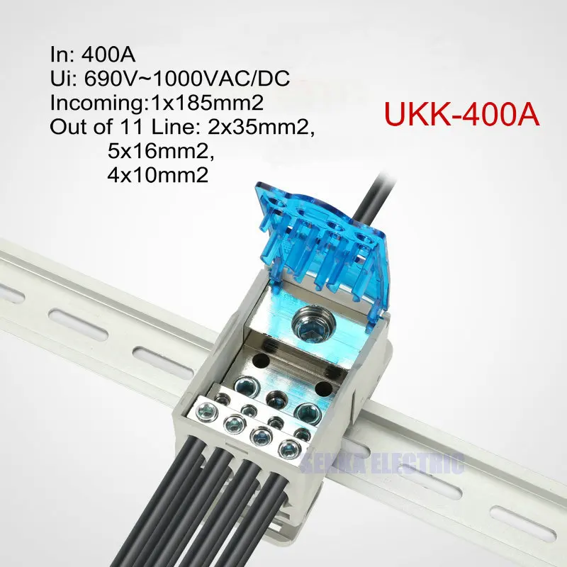 

400A Din Rail 1 in Many Output Terminal Block for Distribution Box Universal Power Junction Box Electric Wire Connector UKK400A
