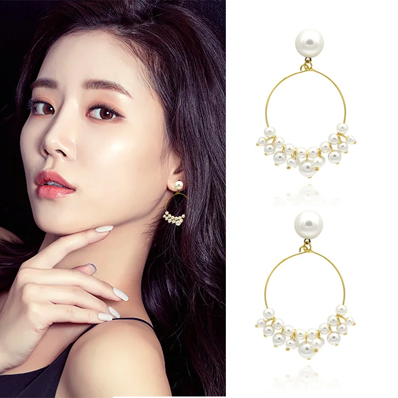 New Female Flower Long Pearl Tassel Clip Earrings Jewelry Fashion Woman Earrings 2019 Fine Jewelry Accessories Earrings
