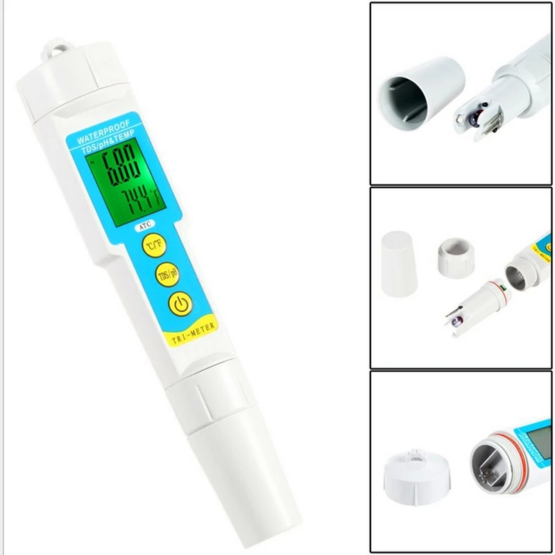 

LCD Multi-parameter Aquarium Water pH Tds TEMP Monitor TDS PH TEMP Meter Water Quality Analyser Acidity Tester Green Backlit