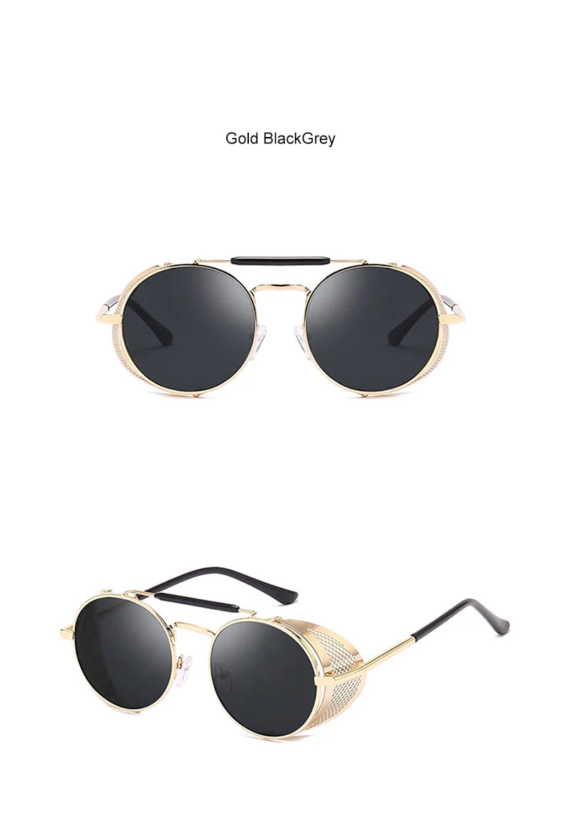 Neue Steampunk Retro Runde Metall Sonnenbrille Männer Frauen Marke Designer Gläser Metall Schilde Shades Oculos De Sol UV400 Brillen – Detail 6