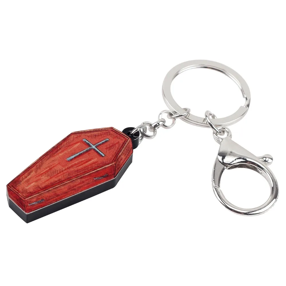 Bonsny Acrylic Halloween Red Coffin Casket Key Chain Keychain Ring Unique Punk Jewelry For Women Girls Bag Car Purse Charms Gift