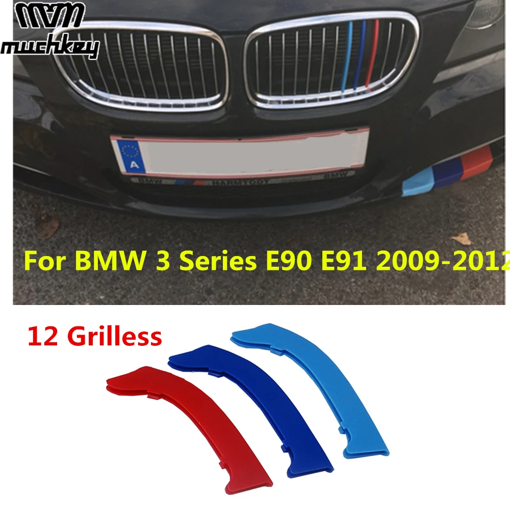 Car Front Grille Trim Strips Grill Cover Sticker for BMW 3 Series 2009 to 2012 E90 E91 320 325 330 335 3D M Styling 12 Grilles