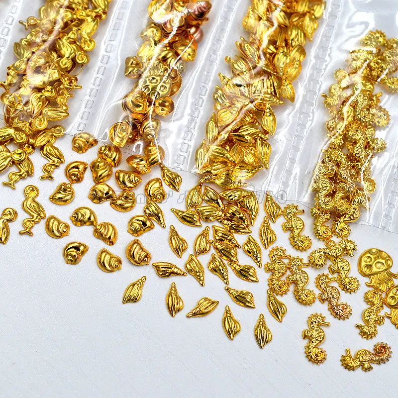 1 Pack 3D Mix Shape Gold Snail Seabirds Jellyfish Hippocampi Metal Stud Nail Art Rhinestones Gems Decorations DIY Salon Tip 10#