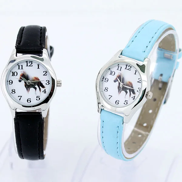 Popular Cute Girl Ladies Watch Kids Watches Horse Leather Quartz Student Kids Animal Cartoon Children Wristwatch U11 red