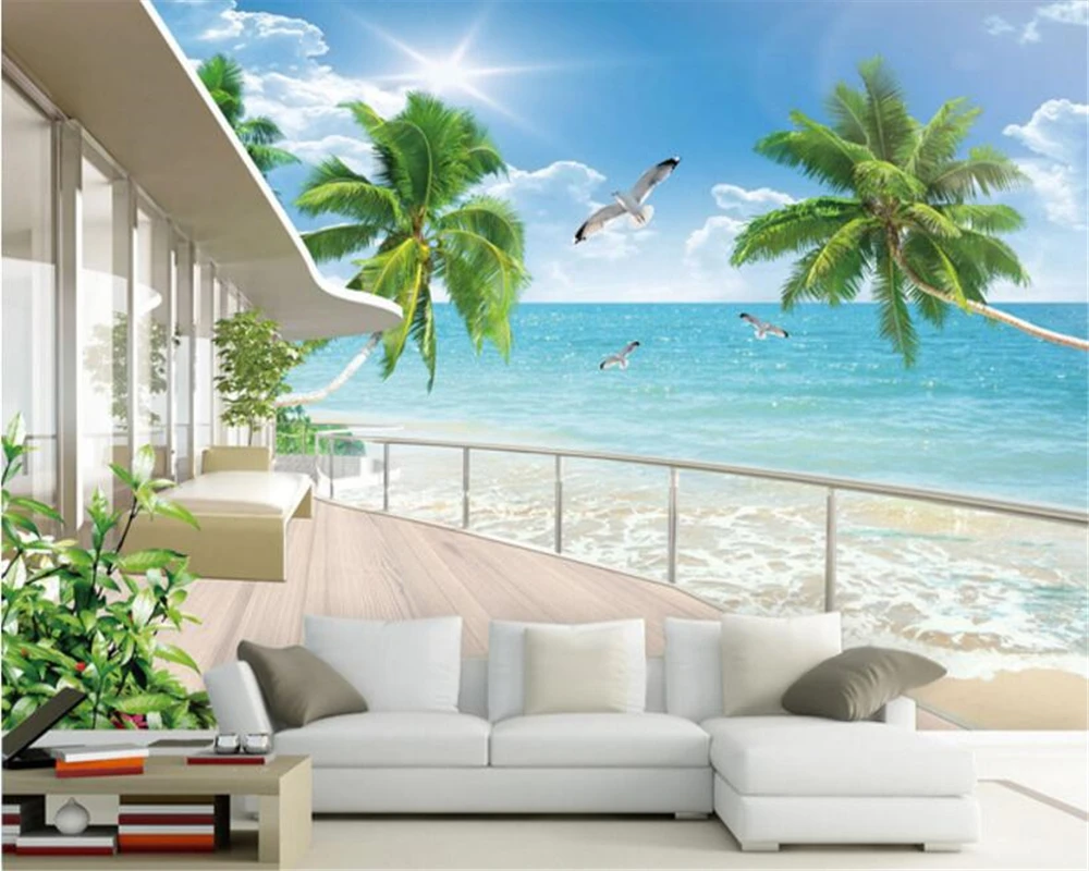

beibehang Custom Indoor Super Silky Personality 3D Wallpaper Beautiful Seascape 3d TV Background wall papers home decor behang