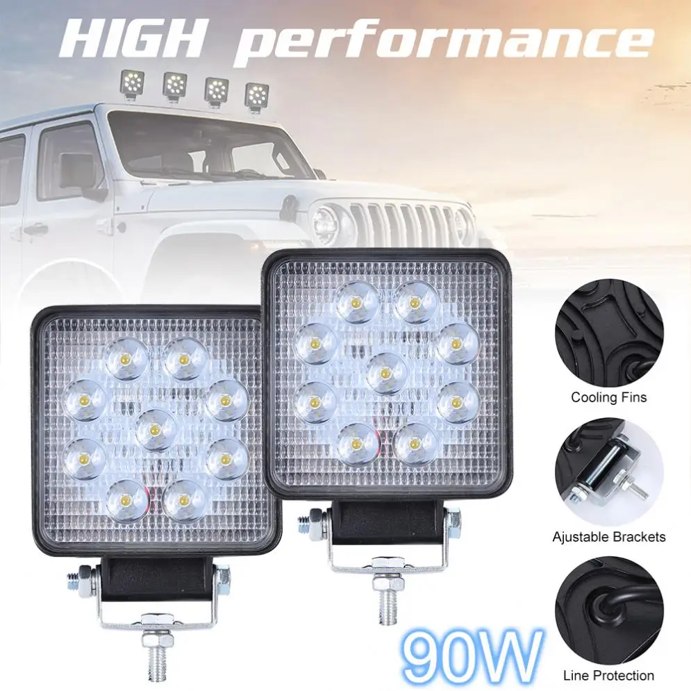 2 шт. 90 Вт 6000 К 9000лм квадратный водонепроницаемый светодиодный рабочий светильник для внедорожников/лодок/4X4 Jeep / Truck
