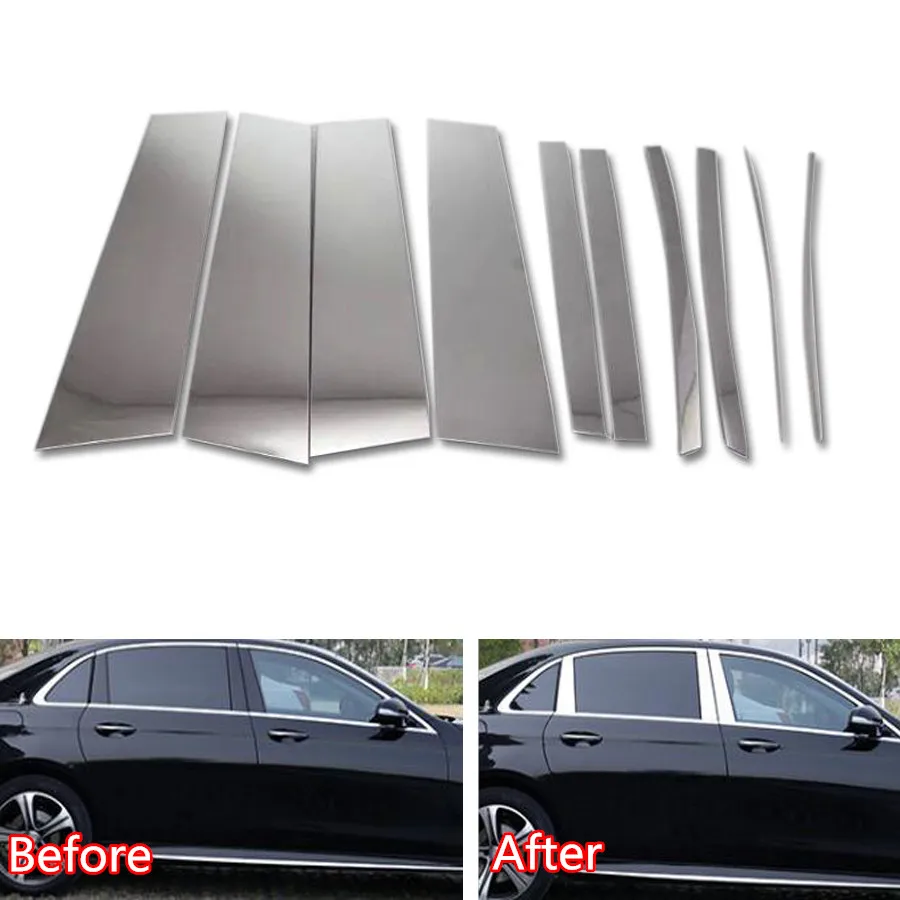 

YAQUICKA 10Pcs Stainless Steel Car Center Window Pillar Cover Trim Styling Sequins Sticker For Mercedes Benz GLC X205 2015 2016