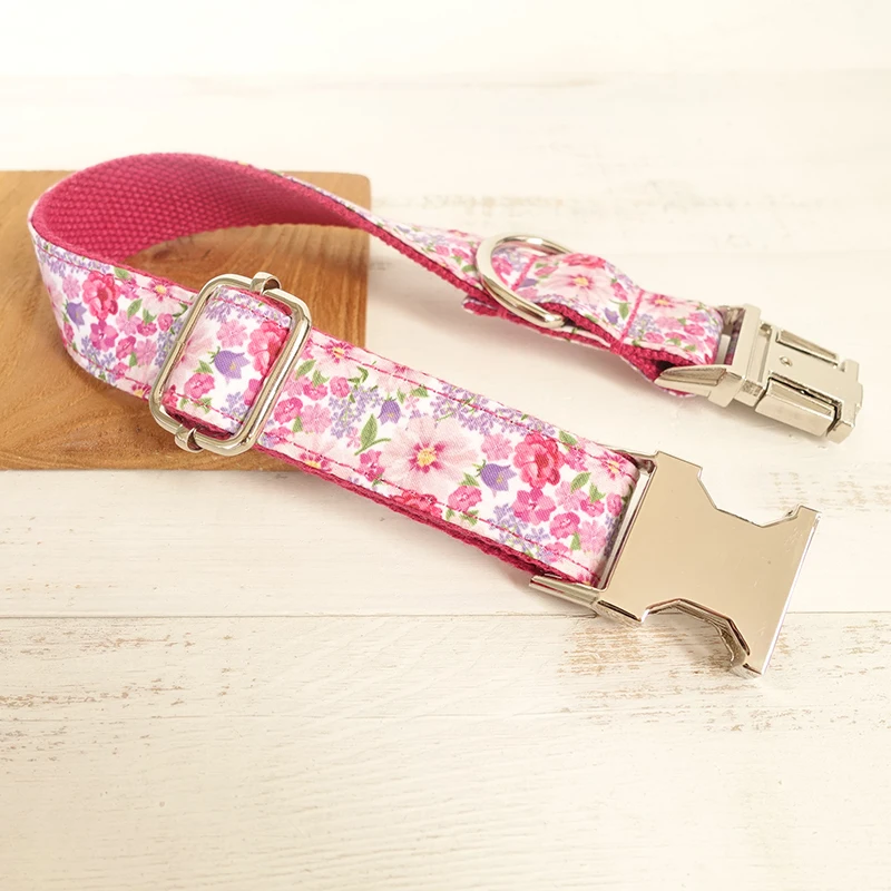 MUTTCO retailing handmade particular colorful collar THE PINK FLOWER fashionable glossy dog collars and leashes 5 sizes UDC048