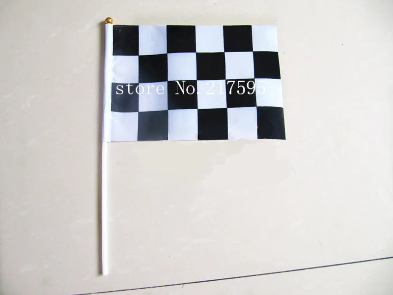 

Wholesale good quality polyester race flags with plastic pole 14*21 cm