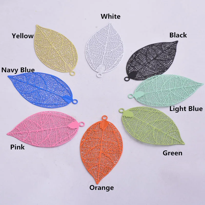 30pcs AA2247 49*26mm Hyperbole Filigree Leaf Charms Silver Color Leaves Brass Colorful Big Pendant Connectors Earrings Jewelry