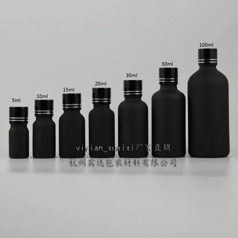 

30pcs 30ml black frosted Glass Essential Oil Bottle With black aluminum screw cap, 1 ounce glass black Essential Oil Container