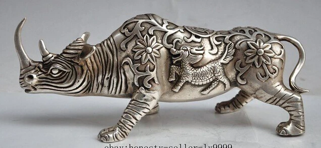 

decoration bronze factory outlets Tibet Silver china buddhism silver animal Kirin Unicorn Kylin Rhinoceros Rhino flower statue