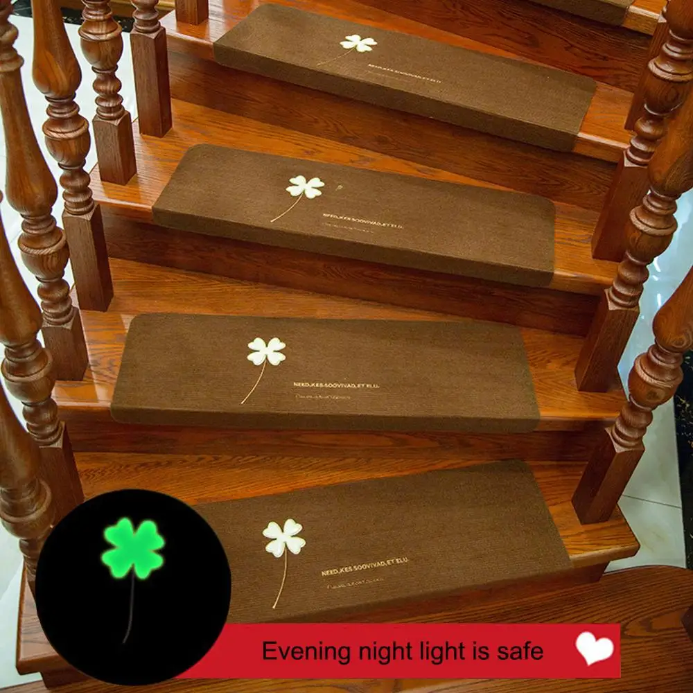 15pcs Pack Non-slip Luminous Stair Mat Carpet Self-adhesive European Pastoral Floral Rug Living Room Soft Stairway Step Mat