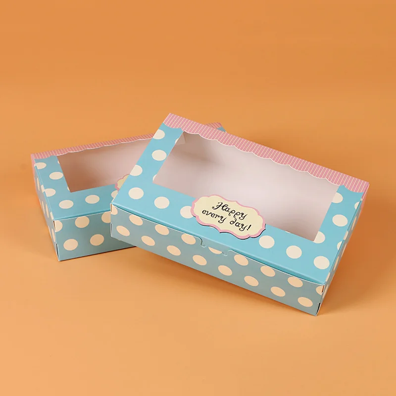 500 pcs gift paper box with window for wedding kids dot green kraft Paper box cake food packaging sweety candy cookies supplier