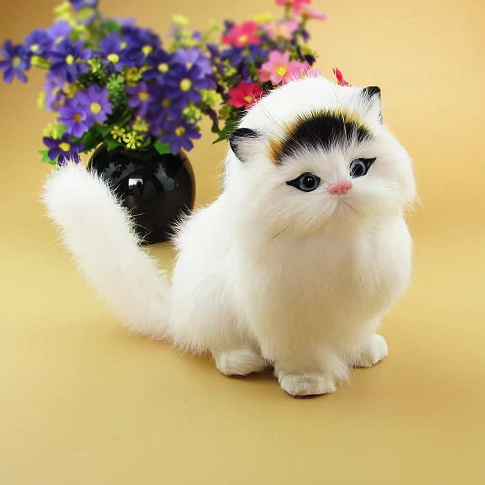 Имитационная модель кошки 17x14 см, белый кот мяу, звук, черная голова, стиль кошки, украшение, подарок на день рождения a2131