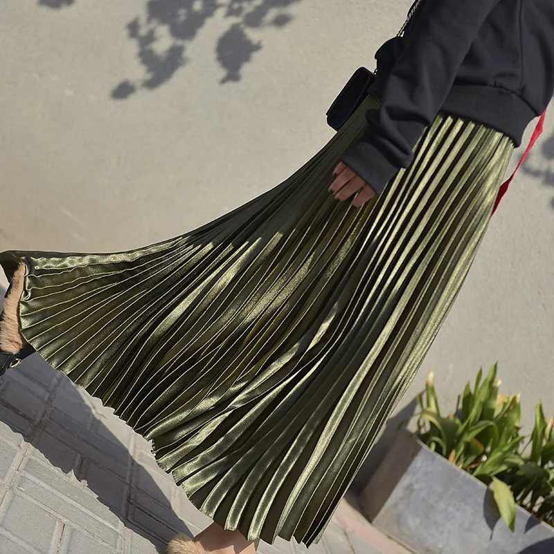 2024 Spring Women Long Pleated Skirt High Waist Women Long Skirt Female Autumn High Quality Women Maxi Skirt Vintage Saia