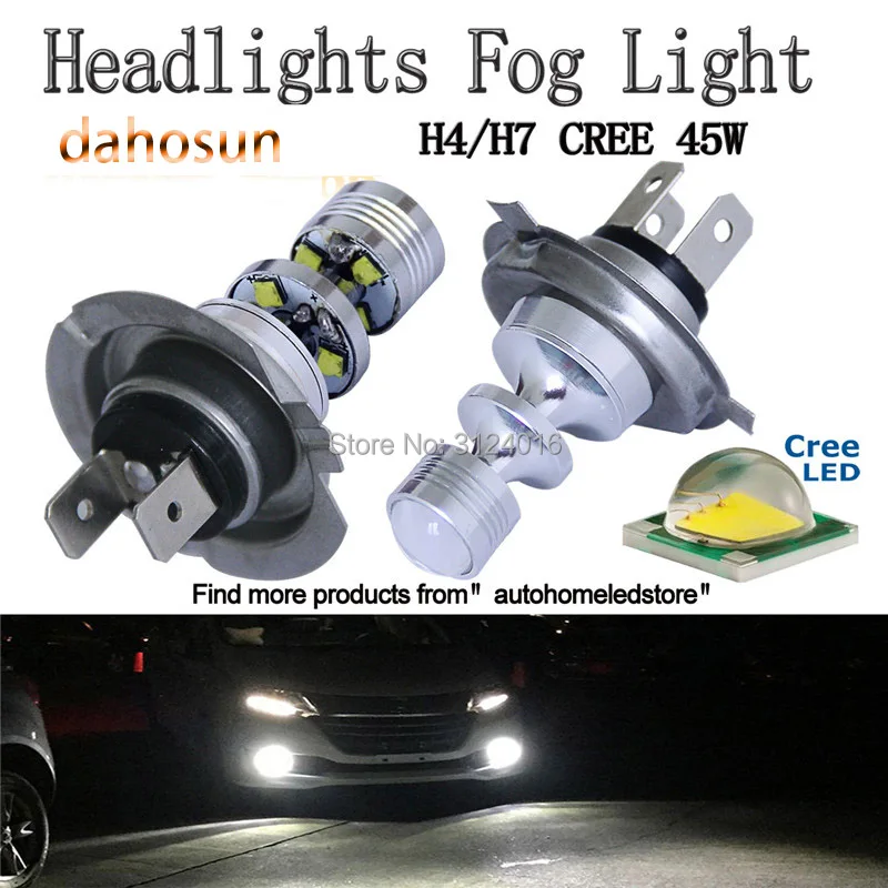 

2PC X dahosun 12-24V No Error Car light 45W Canbus-A LED Lamp Auto H4 H7 led headlight bulbs