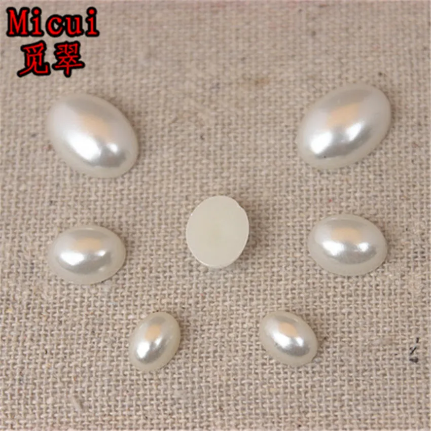 Micui 6*8/8*10/10*14/mm Oval Pearl Beads ABS Half Pearls Flatback Scrapbooking Bead For Jewelry Making Clothes Decoration SM211