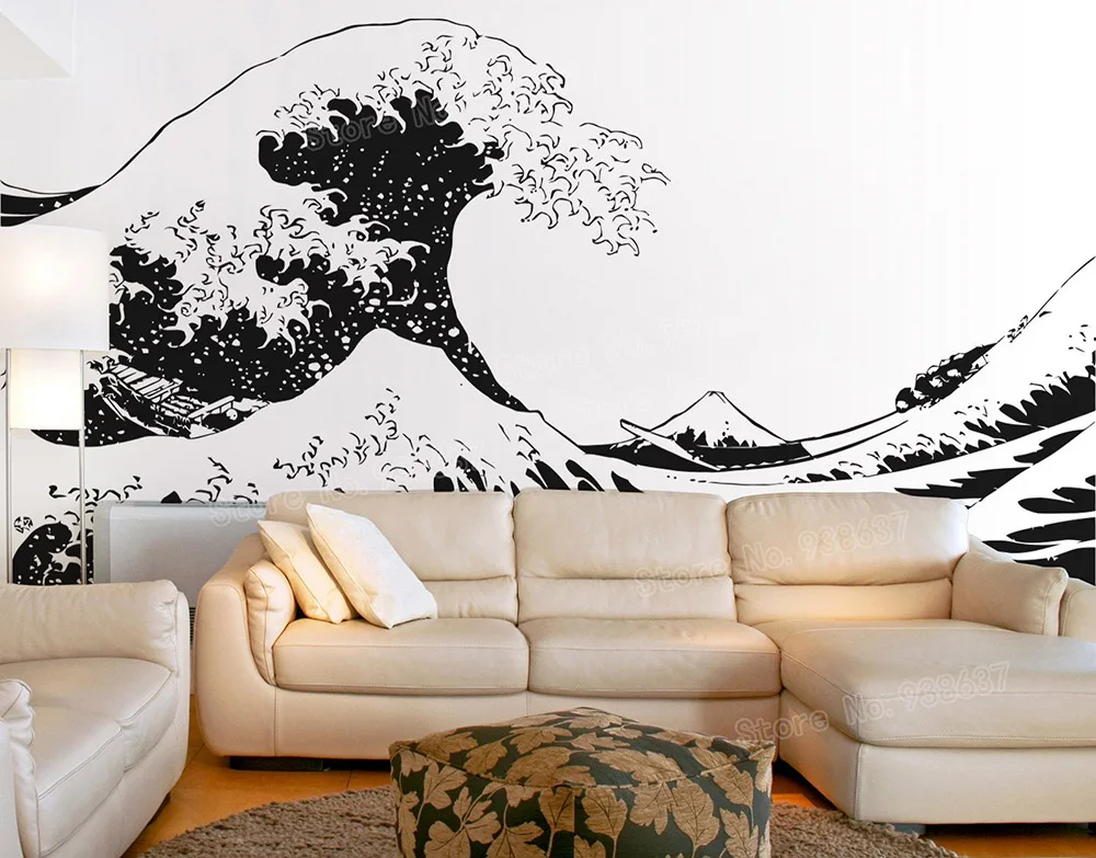 Japanese Vinyl Wall Decals Sticker Katsushika Hokusai Great Wave Off Kanagawa Views Of Mount Fuji Art Stickers Large Size ZB509