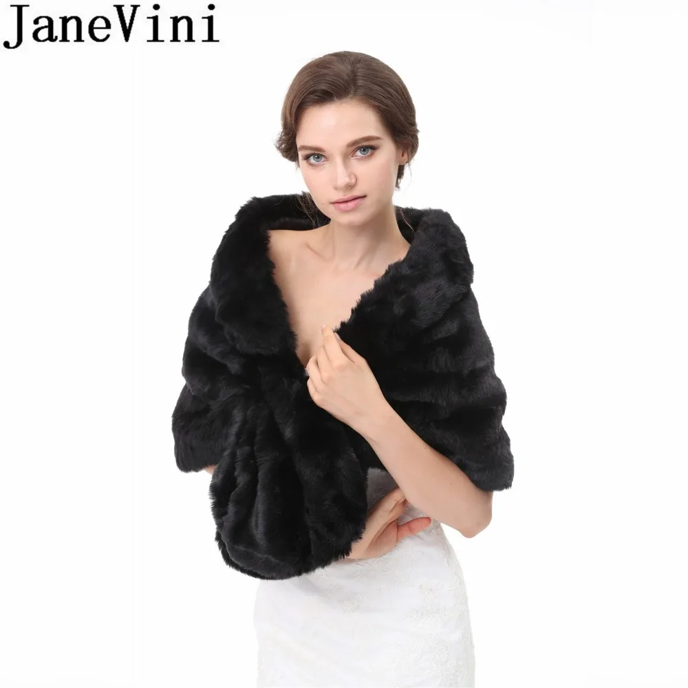 

JaneVini Fashion Women Winter Wedding Fur Shawl 2018 White Cape Black Bridal Fur Jacket Party Prom Shoulder Wraps Bruids Bolero