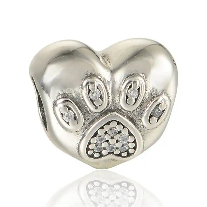 

AAA CZ Pave I Love My Pet Heart Charms Beads Fits Pandora Bracelets Diy Original 925 Sterling Silver Animal Paw Prints Beads